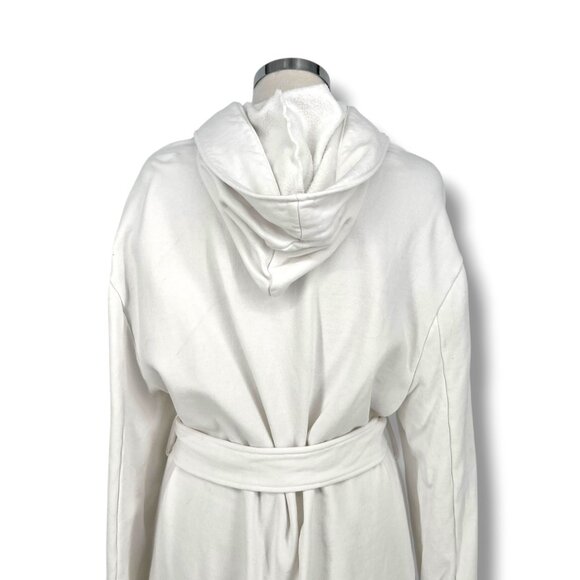 Mantra Los Angeles White Cotton Hooded Bathrobe Pockets Belt Womens Medium - Picture 6 of 9
